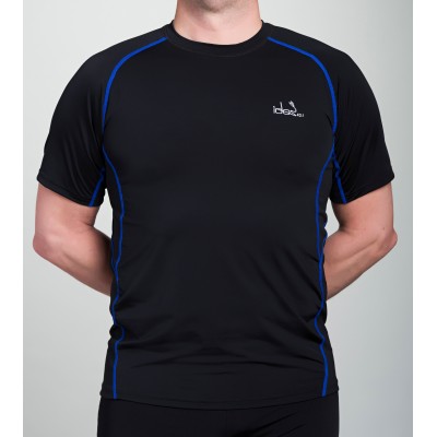 Men's Running T-Shirt 42.2 Stamina Black Jersey with Blue Topstitching